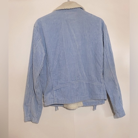 🎈Forever21 women’s  blue corduroy 90’s zip up belted fleece collar jacket S - Picture 3 of 6
